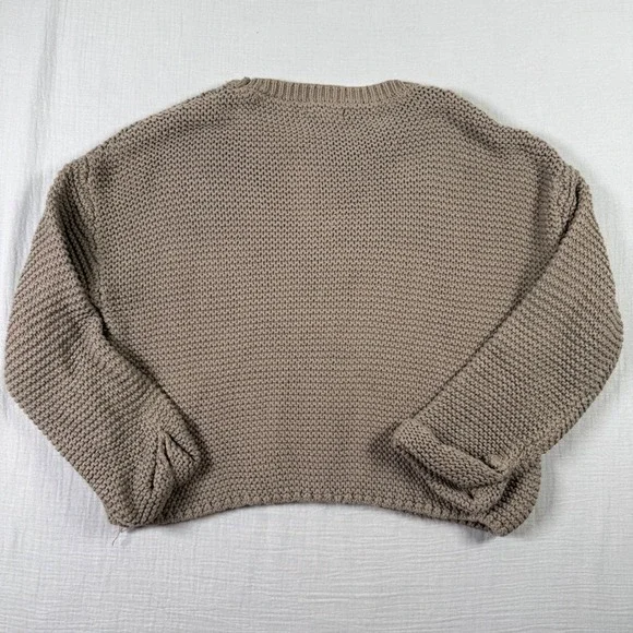 Blu Pepper Womens Medium Brown Chunky Knit Cropped Crewneck Sweater Boxy Fit - Picture 3 of 7